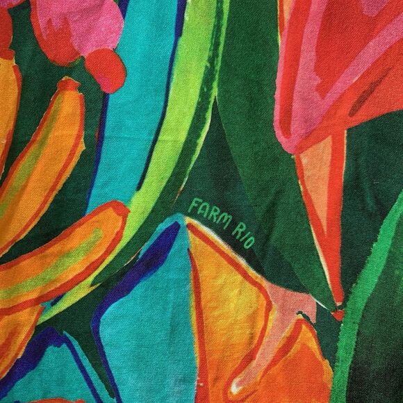 Farm Rio Anthropologie Cover-up Maxi Dress L Green Tassel Tropical Resort Beach - Picture 8 of 15